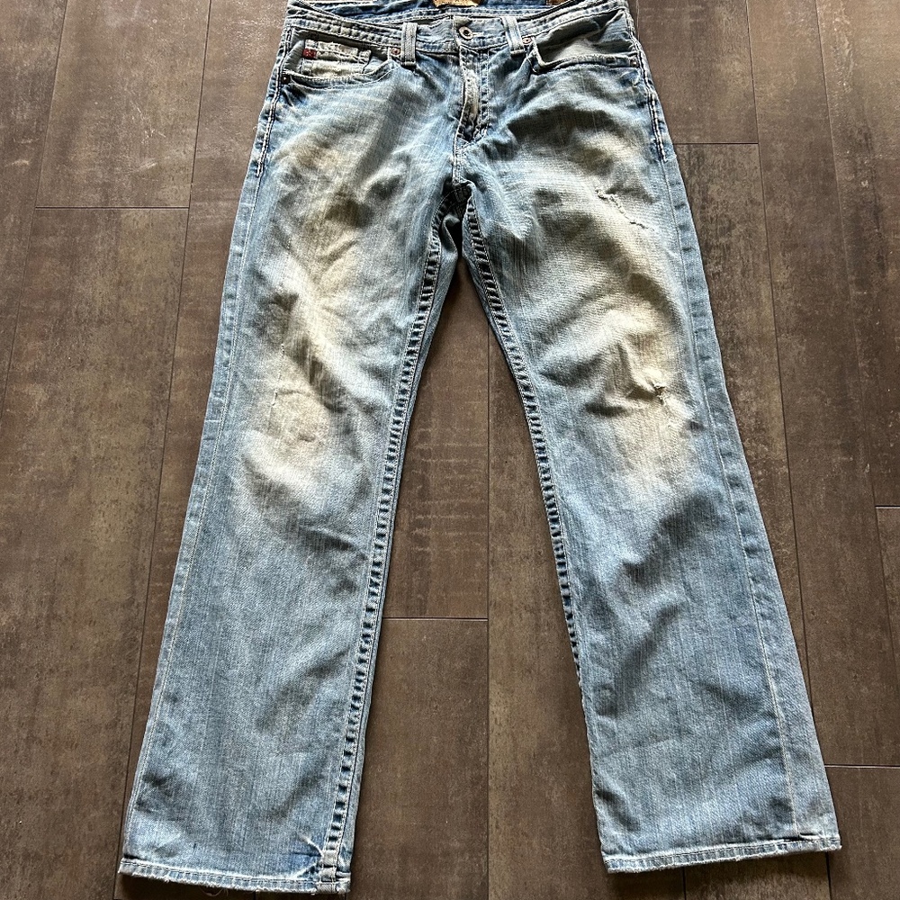 Men's Big Star Pioneer Boot Cut Faded Blue Jeans w/Factory Distressing